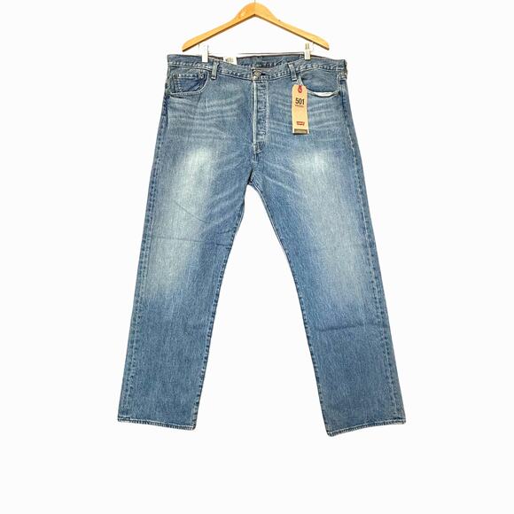 Levis 501 Classic Stretch Jeans Mens 42x30 Medium Wash Blue NWT - Picture 1 of 7